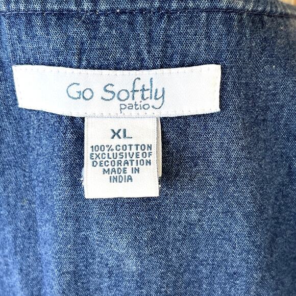 Go Softly Chambray Denim Patio Dress Zip Front Embroidered Pockets Womens XL - Picture 8 of 9